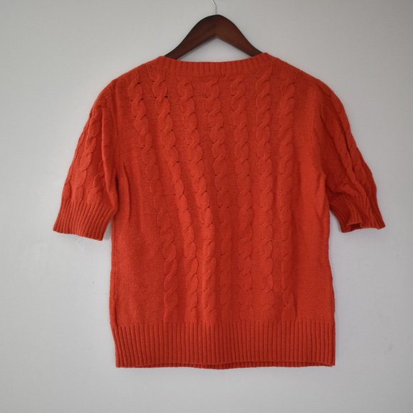 Banana Republic orange cable knit short sleeve sweater size large in wool - Picture 2 of 4